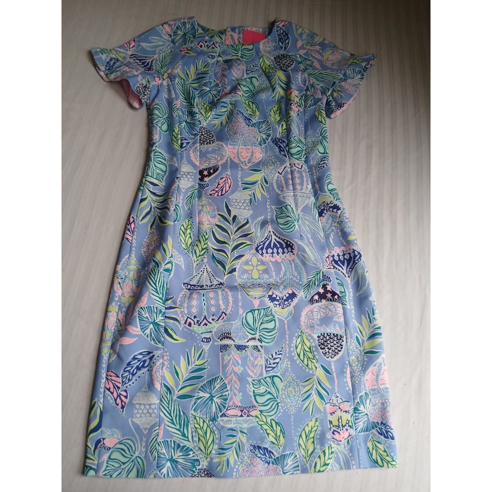 Lilly Pulitzer Dress 2 Kerstin Stretch Shift Floral Gold Zip Resort Cruise New